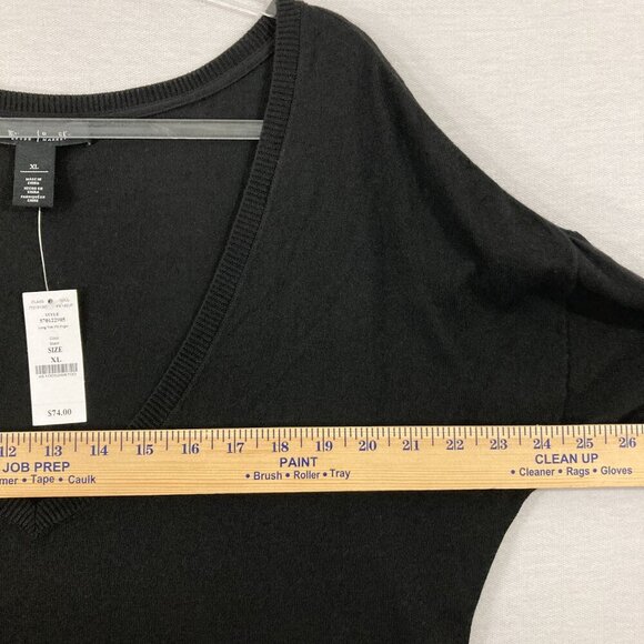 New White House Black Market Black Deep V Neck Light Knit Sweater Tunic XL - Picture 7 of 10